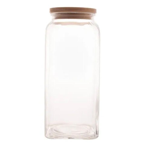 Pote de Vidro Com Tampa de Madeira 1,8 Litros Lyor