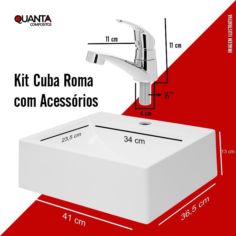 Kit 02 Cuba Roma Branca C/ Torneira Preta Aa02bl + Válvula Click + Sifão Universal + Engate Flexível - 6