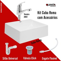 Kit 02 Cuba Roma Branca C/ Torneira Preta Aa02bl + Válvula Click + Sifão Universal + Engate Flexível - 9