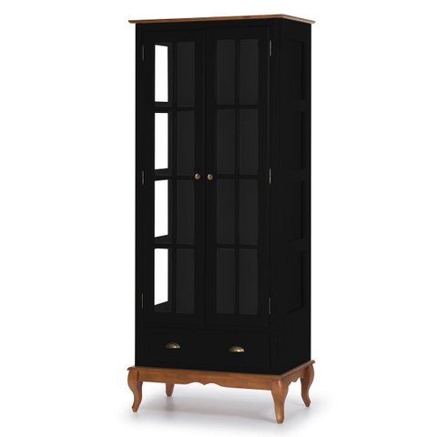 Cristaleira 2 Portas e Laterais em Vidro 3 Prateleiras 1 Gaveta 60808 Hannover - Preto/imbuia Glazer