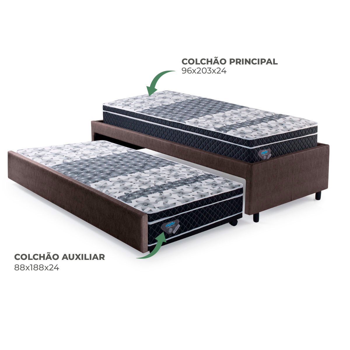 Bicama Box Solteirão Courino Linho Marrom 96x203 com Dois Colchões Gransleep Molas Verticoil Ecoflex - 6