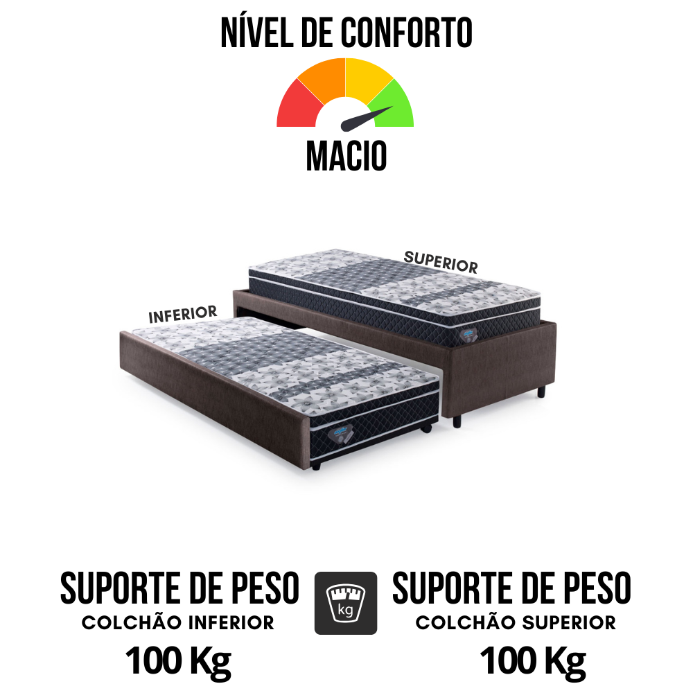 Bicama Box Solteirão Courino Linho Marrom 96x203 com Dois Colchões Gransleep Molas Verticoil Ecoflex - 8