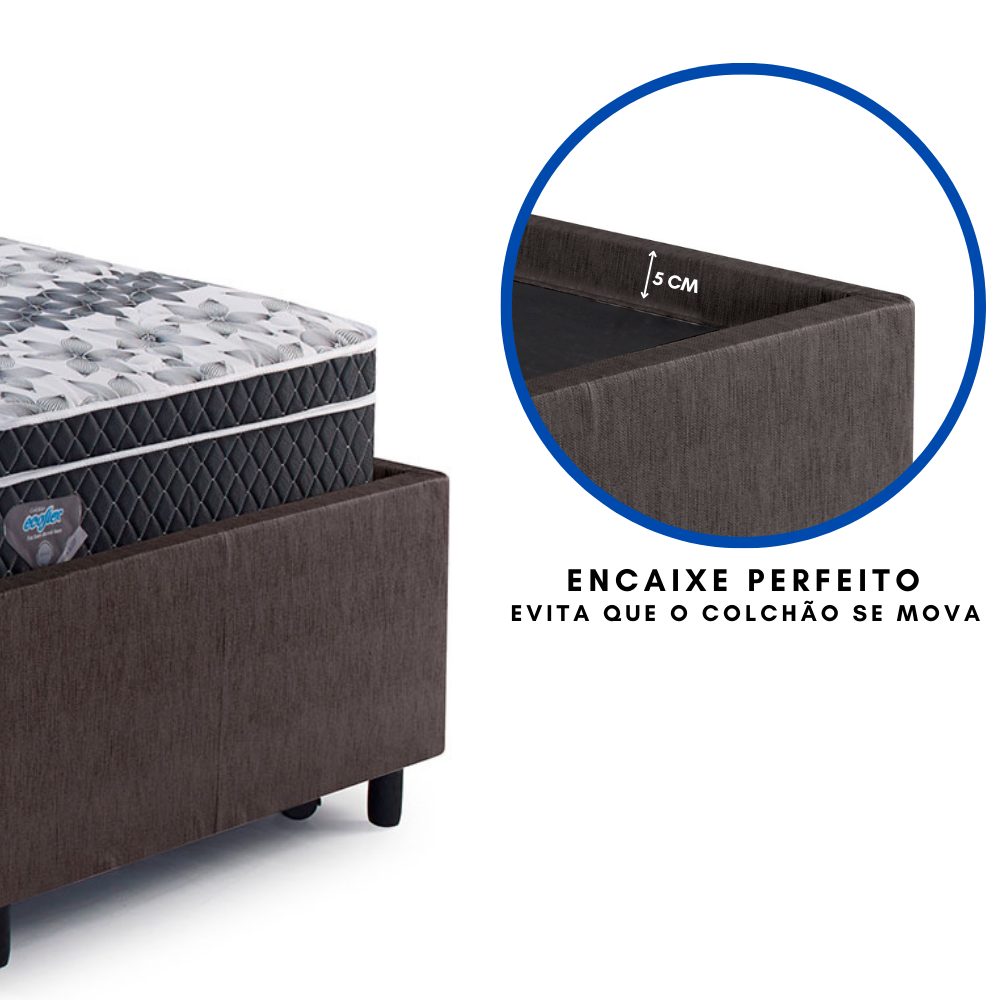 Bicama Box Solteirão Courino Linho Marrom 96x203 com Dois Colchões Gransleep Molas Verticoil Ecoflex - 10