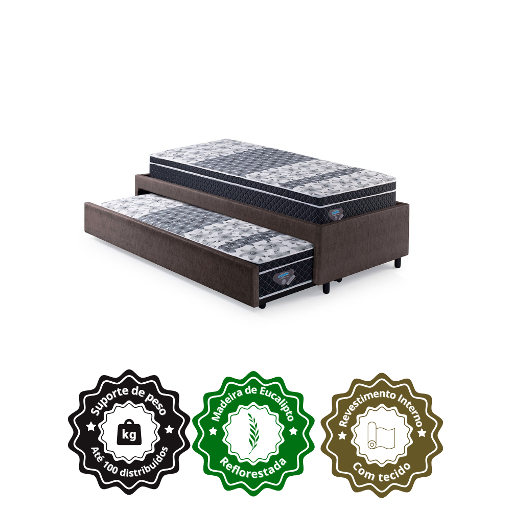 Bicama Box Solteirão Courino Linho Marrom 96x203 com Dois Colchões Gransleep Molas Verticoil Ecoflex - 7