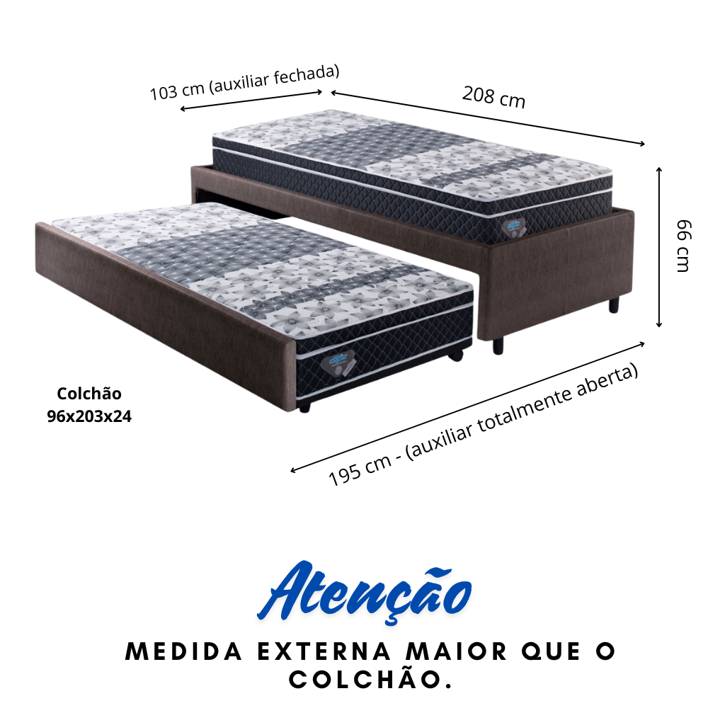 Bicama Box Solteirão Courino Linho Marrom 96x203 com Dois Colchões Gransleep Molas Verticoil Ecoflex - 4