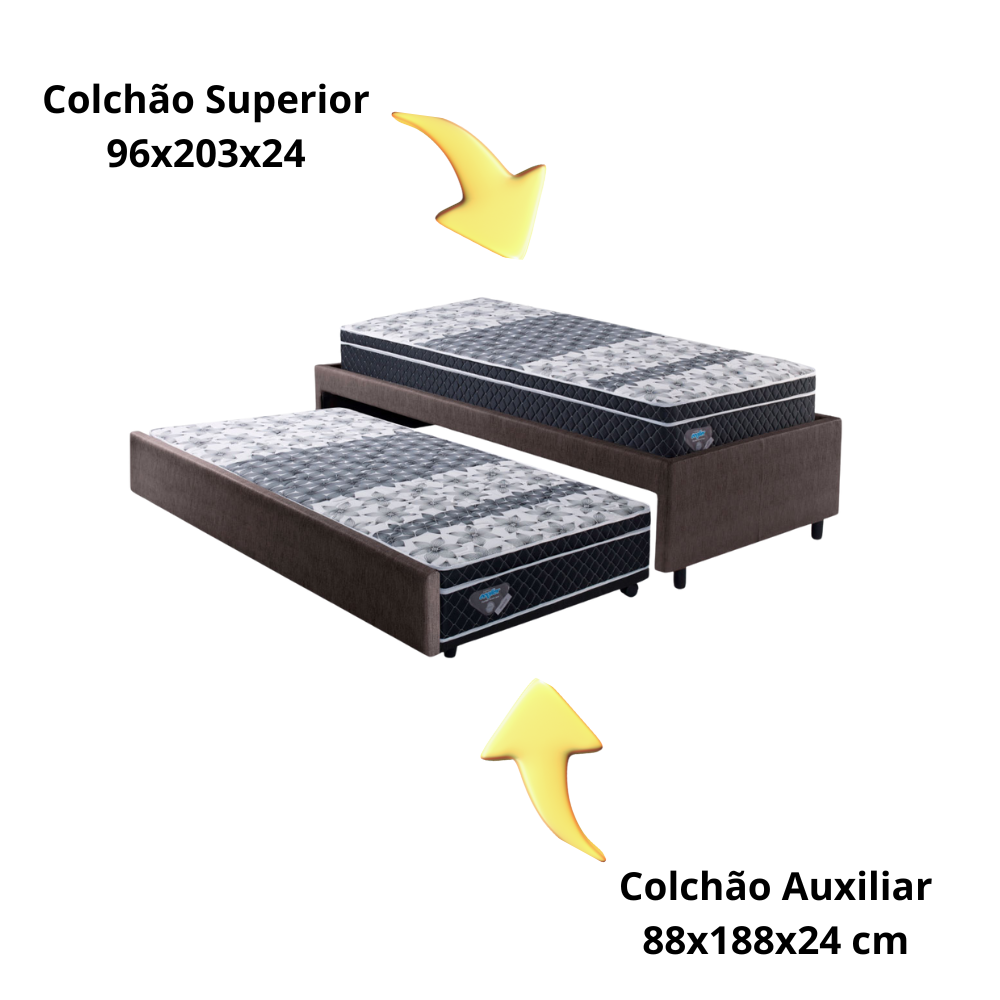 Bicama Box Solteirão Courino Linho Marrom 96x203 com Dois Colchões Gransleep Molas Verticoil Ecoflex - 9