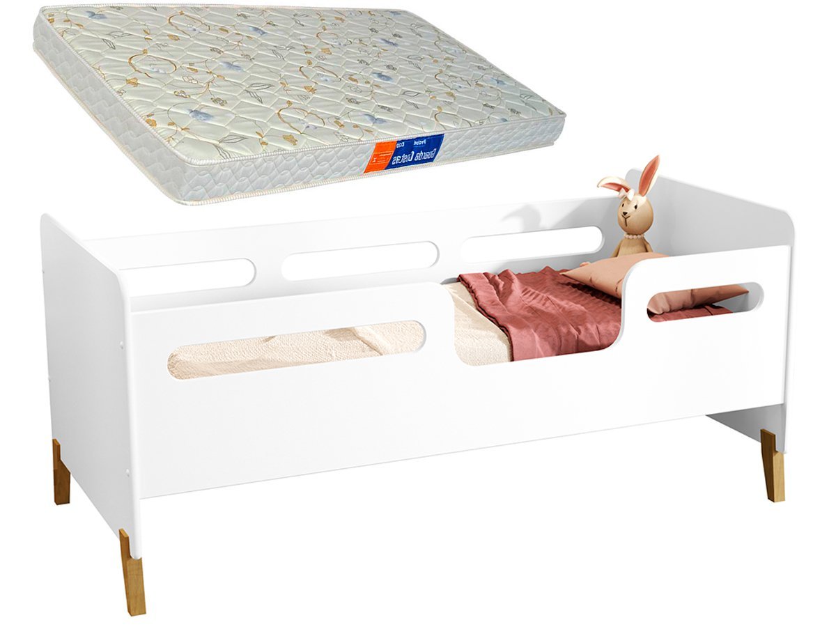 Cama Infantil Com Grade Proteção acompanha Colchão Cecília Branco - 2