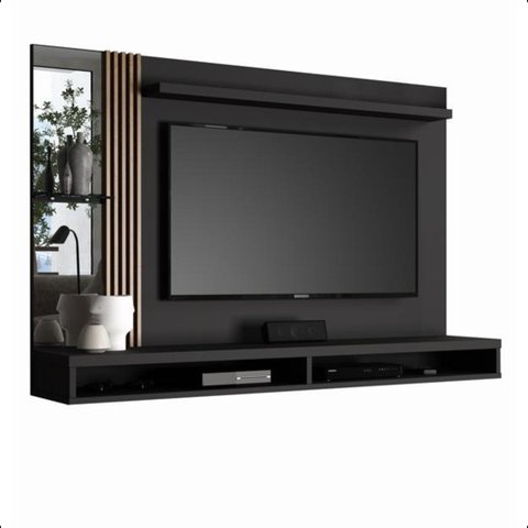 Painel Paris Tv até 55 Polegadas C/espelho e Lateral Ripada:preto/naturale