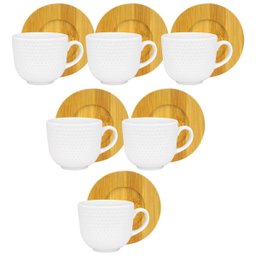 Kit 6 Xícaras de Porcelana com Pires de Bambu 100ml - 1