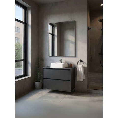 Gabinete para Banheiro com Cuba e Espelheira 80cm Mdf Grafite Dubai - On Móveis