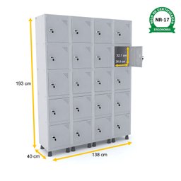 ROUPEIRO DE AÇO 4M 20 PORTAS FECHADURA PANDIN - CINZA - 2