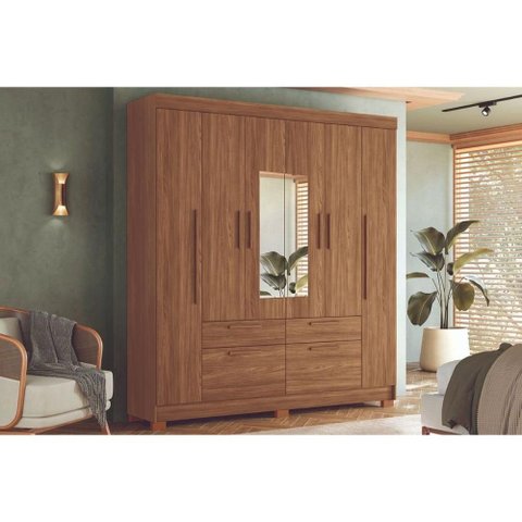Guarda Roupa Casal 6 Portas (2 C/ Espelho) e 4 Gavetas C/ Pés Guarapuava 6.4 Jatobá - Santos Andir