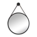 Ver imagem 1 de Espelho Redondo Decorativo Adnet 80 cm Preto com Moldura e Suporte em Alumínio e Alça em Couro Ecoló