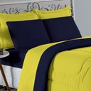 Ver imagem 3 de Edredom Solteiro Nobre 1 Peça Dupla Face 1,60m X 2,40m Malha 100% Algodão - Amarelo / Azul-marinho