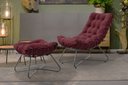 Ver imagem 1 de Poltrona Costela Luxo com Puff Eva Metal Preto Veludo Bordo