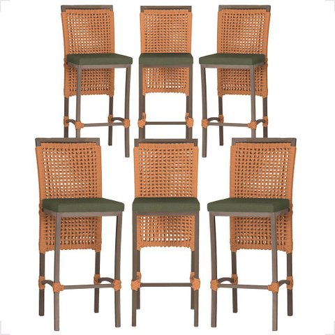 6 Banqueta em Alumínio Roma Marrom Corda Náutica Tecido 13