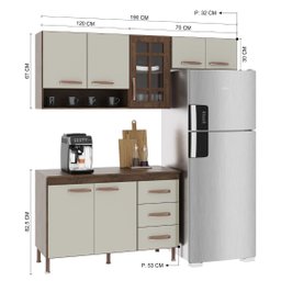 Cozinha Modulada Compacta Fidelitá Lisboa 3 Peças 190cm 7 Portas 3 Gavetas com Tampo - 4