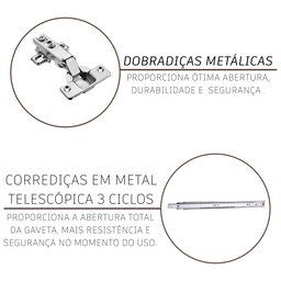 Cozinha Modulada Compacta Fidelitá Lisboa 3 Peças 190cm 7 Portas 3 Gavetas com Tampo - 7