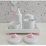 Kit Higiene Porcelana Bebê Banho Cuidado Meninas Maternidade Quarto K014 Nuvem - Rosa - 1