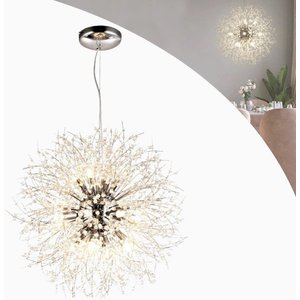 Lustre Pendente Cristal Flor Dente de Leão Cromado 8xg9 Bivolt 40cm