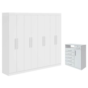 Guarda Roupa Casal Andara Soft e Cômoda Sapateira da Vinci Branco Brilho – Lopas
