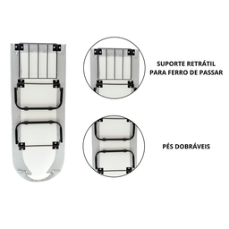 Mesa Tabua de Passar Roupa Extra Forte Dobrável Cama Reforçada Portátil - 4