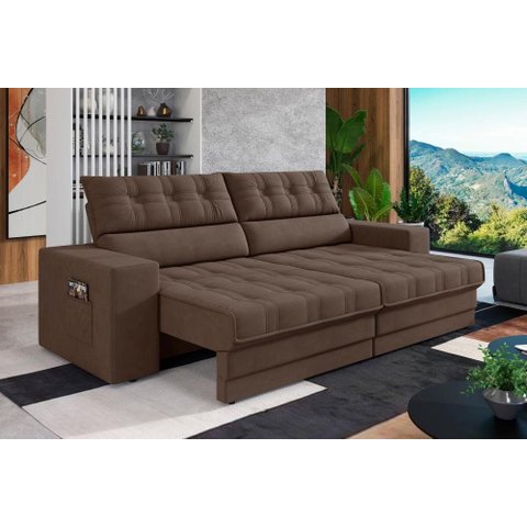 Sofá Oscar Plus 2,30m Retrátil e Reclinável Suede Marrom - Xflex