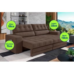 Sofá Oscar Plus 2,30m Retrátil/reclinável Suede Marrom - Xflex - 2