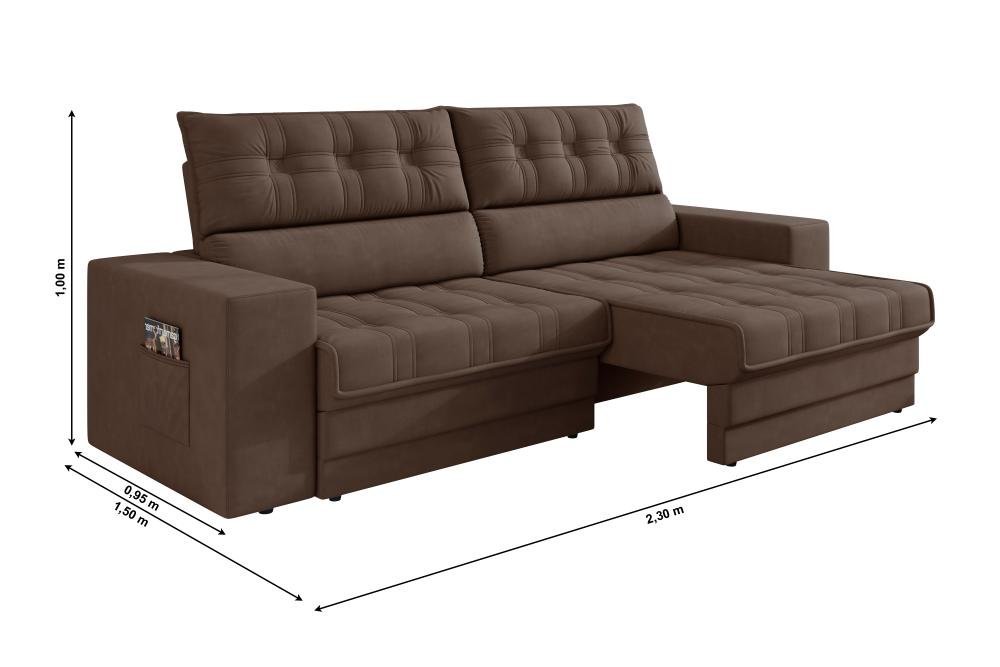 Sofá Oscar Plus 2,30m Retrátil/reclinável Suede Marrom - Xflex - 4