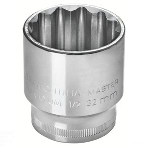 Soquete Estriado 32 Mm Encaixe 1/2 em Aço Cromo Vanádio com Acabamento Cromado