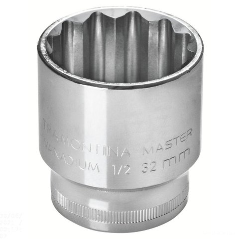 Soquete Estriado 32 Mm Encaixe 1/2 em Aço Cromo Vanádio com Acabamento Cromado