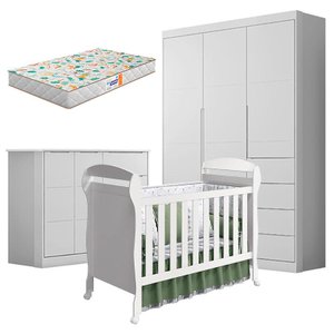 Quarto de Bebê Eloá com Berço Americano Danny Branco Acetinado e Colchão da Gazin – Phoenix Baby