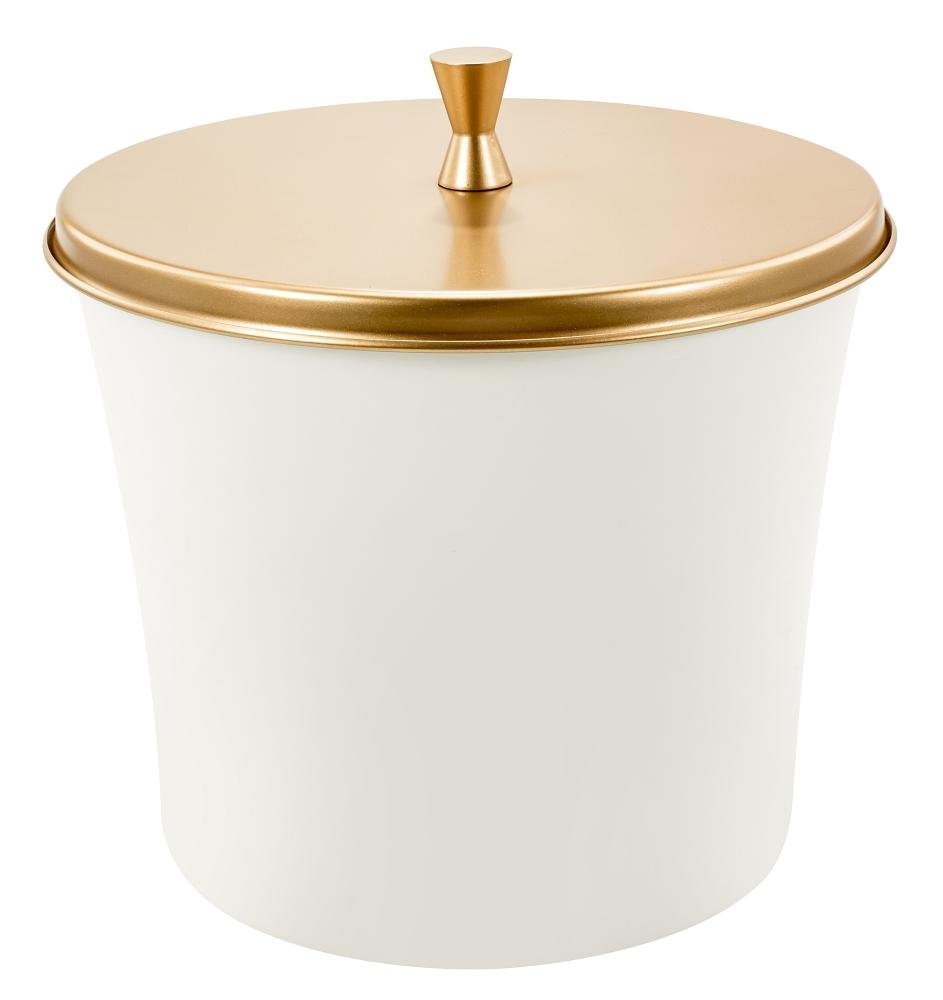 Lixeira Cesto de Lixo Pia Cozinha Banheiro 3 Litros Branca com Tampa Inox Dourado Gold Alto Padrão