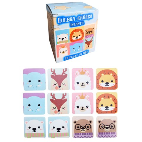 Jogo da Memória Cognitivo Infantil Bichinhos Coloridos 6 Pares Peças Grandes