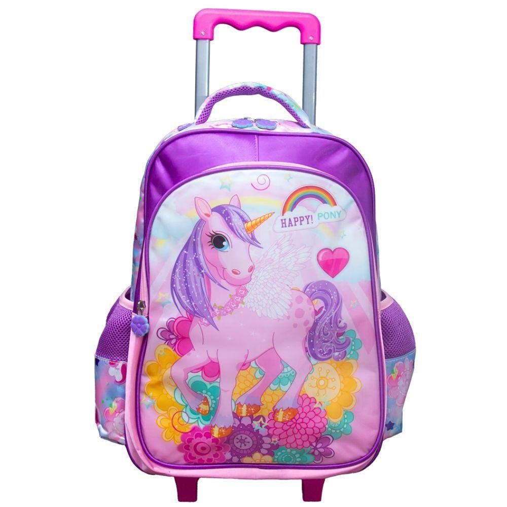 Kit Mochila de Rodinhas + Lancheira Térmica + Estojo Happy Pony Yins Rosa - 2