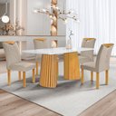 Ver imagem 1 de Mesa de Jantar 4 Lugares Stella com Vidro Ripado Cinamomo/off White/boucle Bege - Cel Móveis