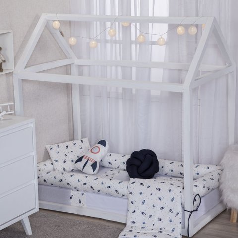 Kit Protetor de Mini Cama 100% Algodão Percal 200 Fios Rolinho Moderninhos 08 Peças:space