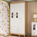 Ver imagem 1 de Guarda-roupa Infantil 92cm com Vidro 3 Portas e 2 Gavetas Nina Multimóveis Mp4503 Madeirado/branco