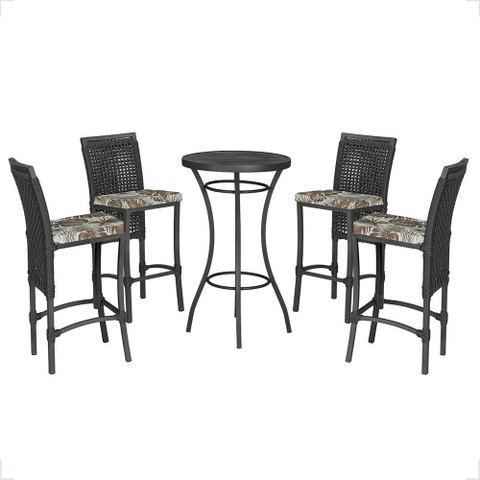 Mesa Bistrô e 4 Banquetas Roma Preta Corda Náutica Estofado 6 Trama Original