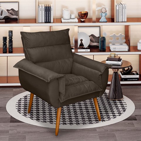 Poltrona Decorativa Cuba Suede Marrom - MV Estofados Shop