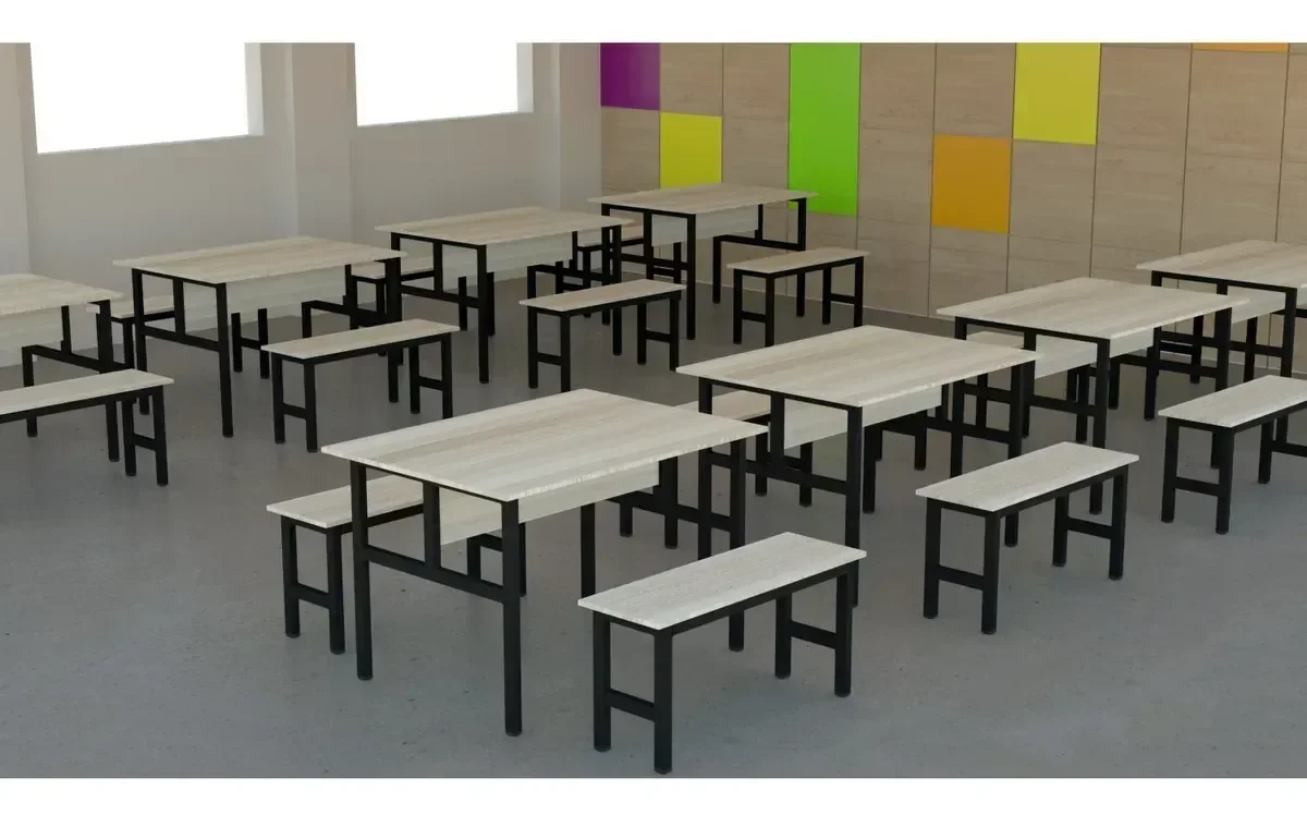 Conjunto Mesa Refeitório 6 Lugares com Banco Separado Copa:fresno/preto - 4