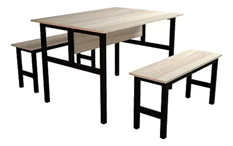 Conjunto Mesa Refeitório 6 Lugares com Banco Separado Copa:fresno/preto