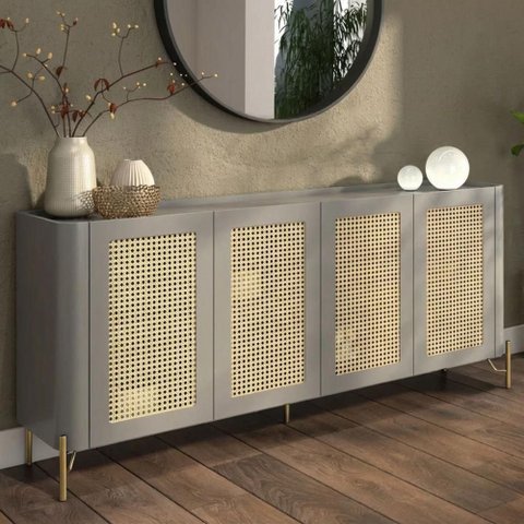 Aparador Buffet Bend 4 Portas sem Gavetas MDF 180cm Grigio com Dourado