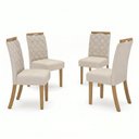 Ver mais imagens de Conjunto Sala de Jantar Mesa Tampo 90cm com 4 Cadeiras Dora Marrom/Nature/Off White/Linho