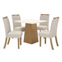 Ver imagem 2 de Conjunto Sala de Jantar Mesa Tampo 90cm com 4 Cadeiras Dora Marrom/Nature/Off White/Linho