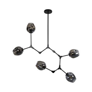 Pendente Ieda Cupula Vidro P/ 5XE27 IDL011 Preto Fosco + Smoky ST2408