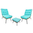 Ver imagem 1 de Kit 02 Poltronas e 01 Puff Costela Suede Azul Tiffany