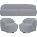 Ver imagem 1 de Sofá 4 Lugares Curvo Orgânico com 02 Poltronas para Sala Living 280cm Barolo L06 Veludo Cinza - Lyam