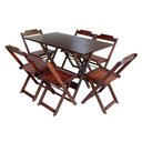 Ver imagem 5 de Kit 5 Jogos De Mesa Dobravel Com 6 Cadeiras De Madeira 120X70 Para Restaurante E Bar - Imbuia