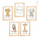 Ver imagem 1 de Kit 5 Quadros Decorativos Safari Baby Aquarela Menina:pinus